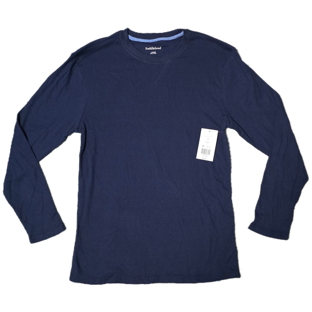 Saddlebred Men's Navy Blue Long Sleeve Waffle Knit Thermal Shirt Size Large (AG)